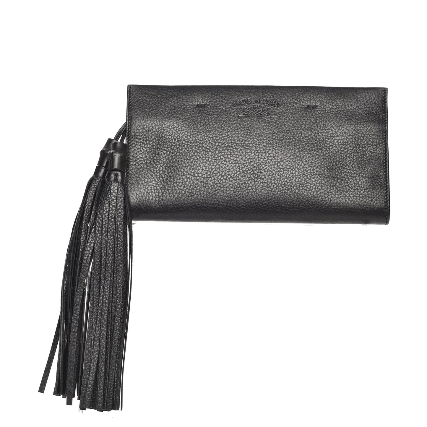 Pebbled Calfskin Broadway Bamboo Tassel Clutch Black