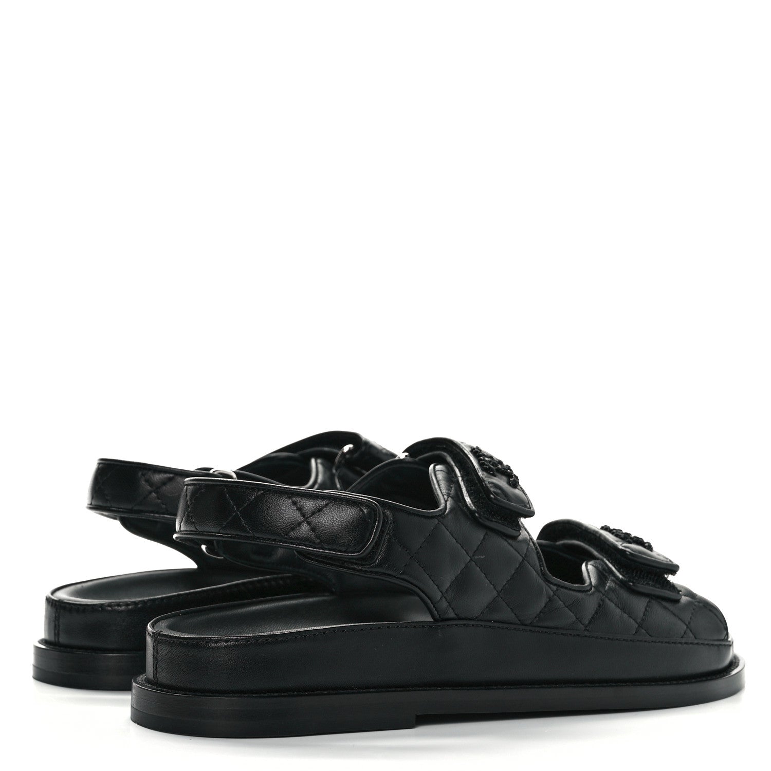 Chanel Lambskin Velcro Dad Sandals 37.5 So Black 4 of 9