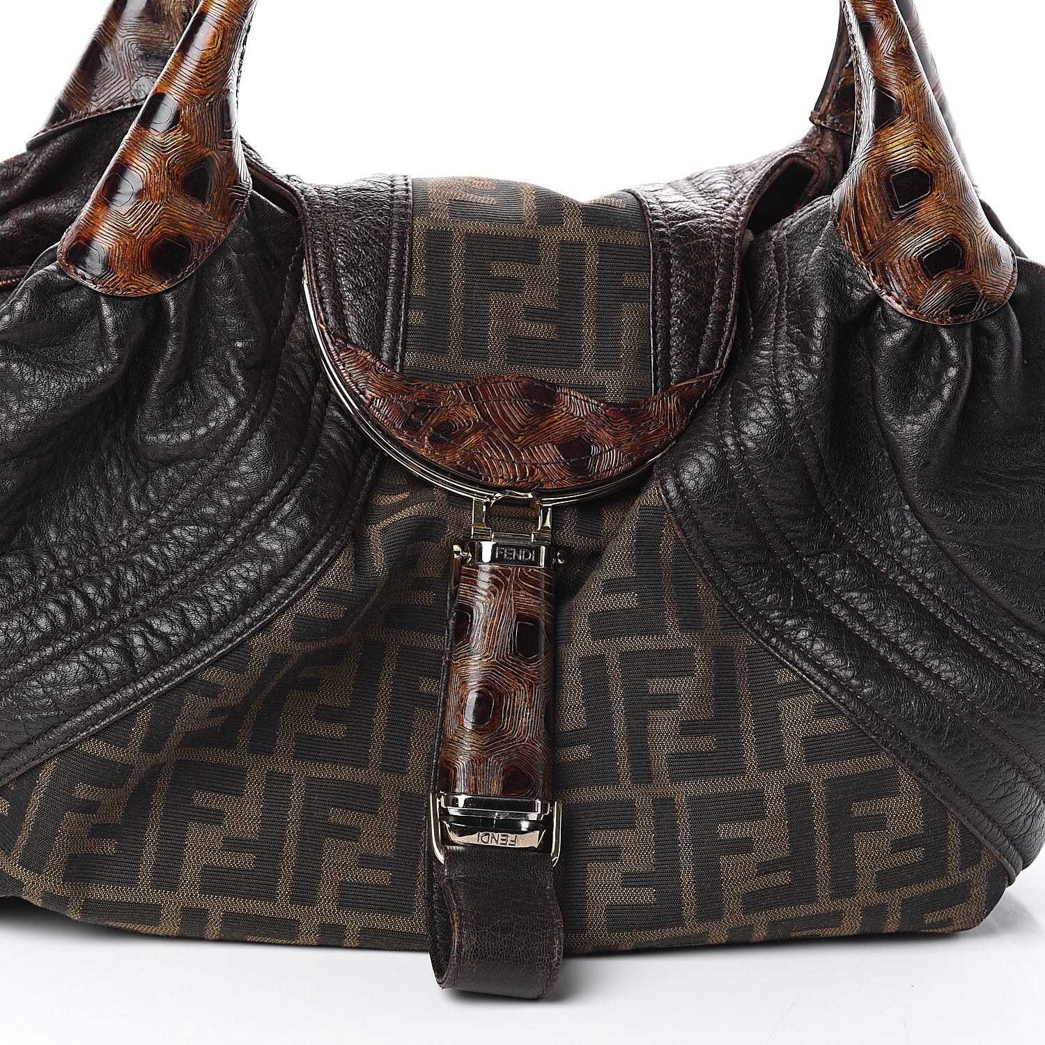 Fendi Zucca Nappa Nuvolata Vitello Tortuga Spy Tobacco Moro 6 of 8