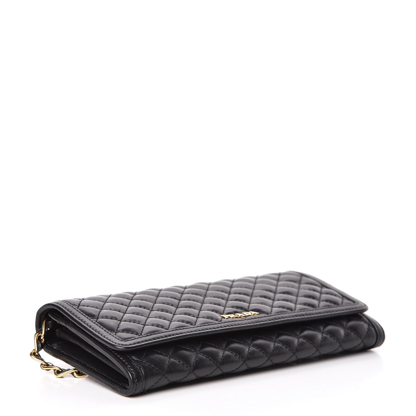 Soft Calfskin Quilted Chain Wallet Black