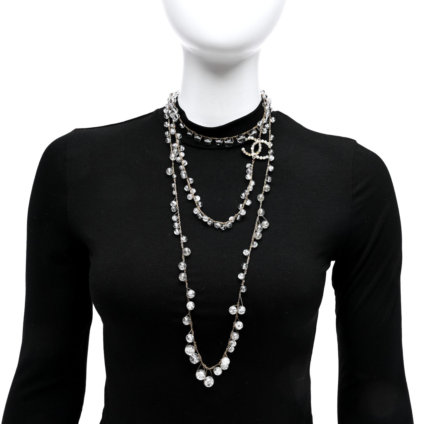 Crystal CC Multi Strand Long Chain Necklace Transparent Gold