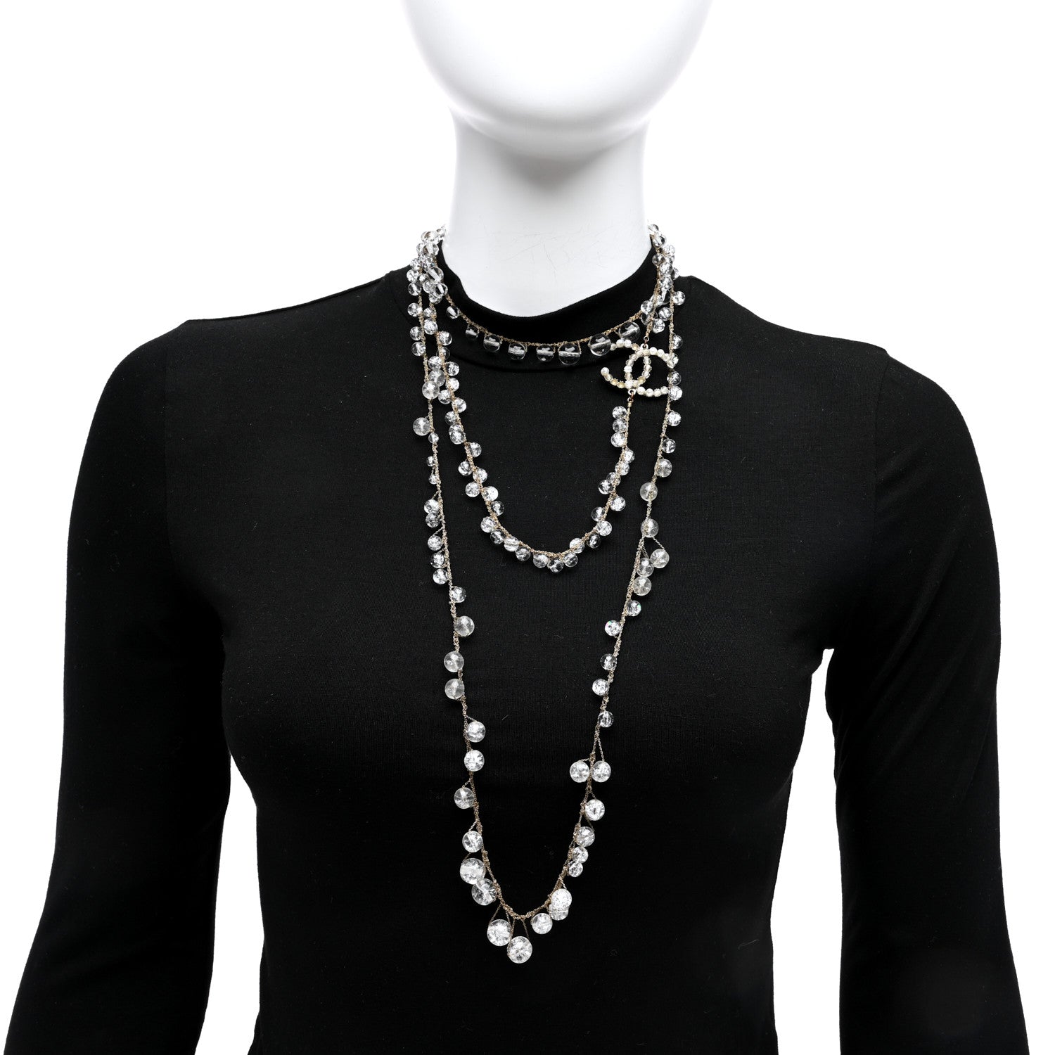 Chanel Crystal CC Multi Strand Long Chain Necklace Transparent Gold 2 of 4