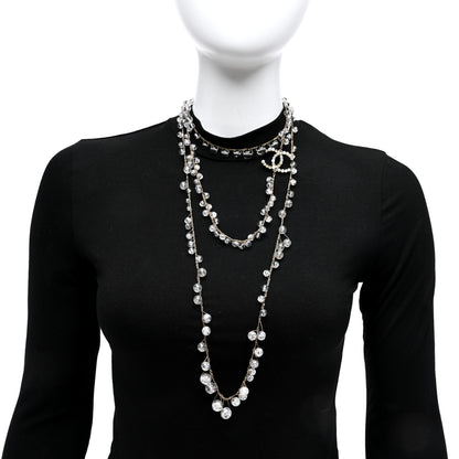 Chanel Crystal CC Multi Strand Long Chain Necklace Transparent Gold 2 of 4