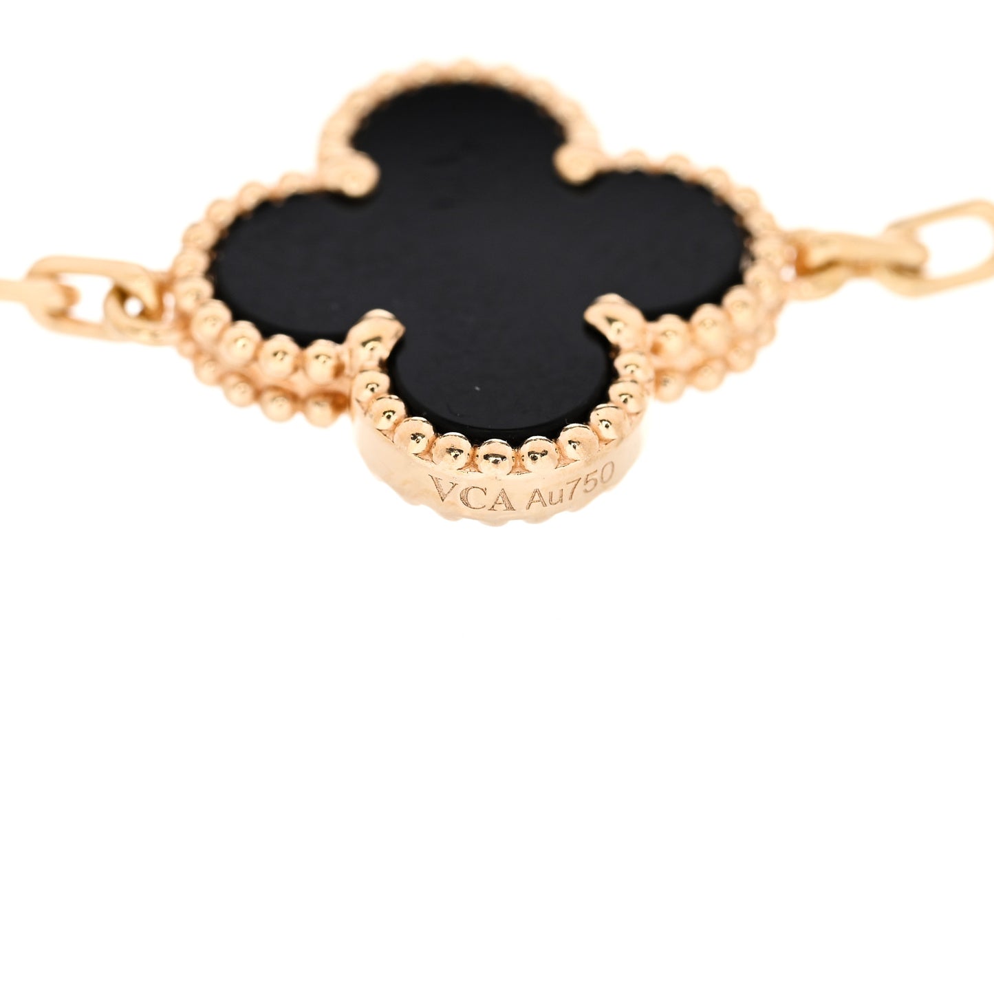 18K Yellow Gold Black Onyx 5 Motifs Vintage Alhambra Bracelet