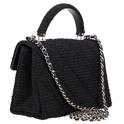 Chanel Tweed Quilted Medium Retro Twist Top Handle Flap  Black 3 of 11