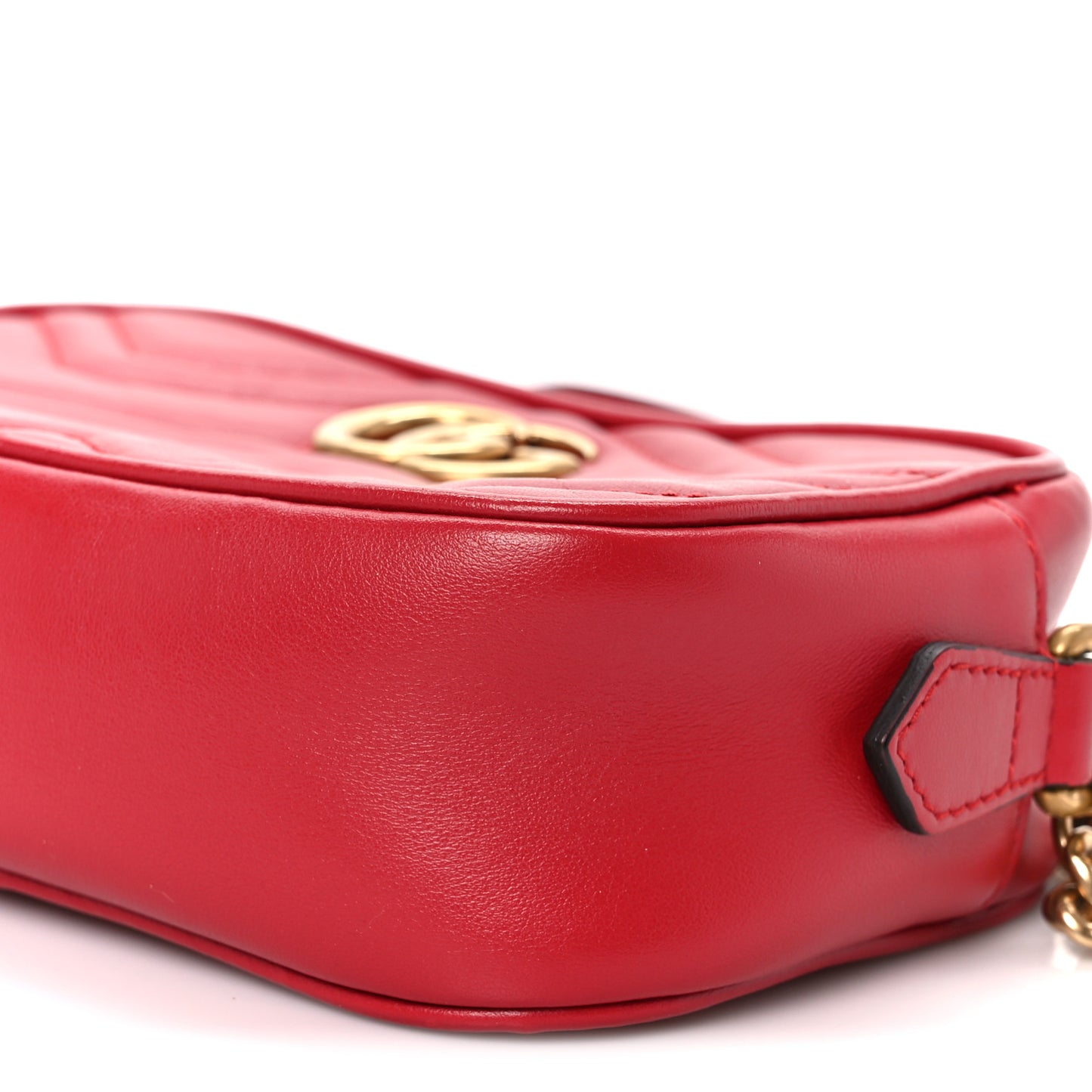 Calfskin Matelasse Mini GG Marmont Chain Shoulder Bag Hibiscus Red