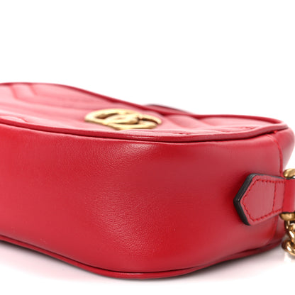 Gucci Calfskin Matelasse Mini GG Marmont Chain Shoulder Bag Hibiscus Red 11 of 11