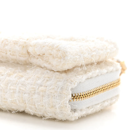 Chanel Tweed Quilted Bow Flap Card Holder On Chain White 11 of 12