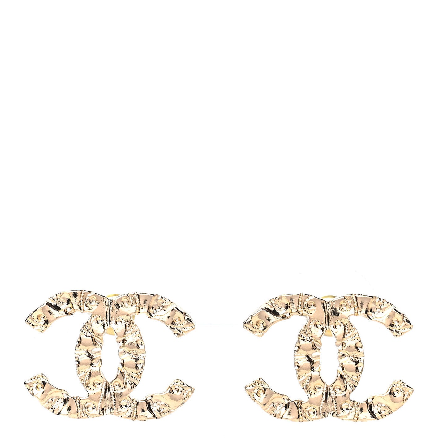 Metal Textured CC Earrings Gold