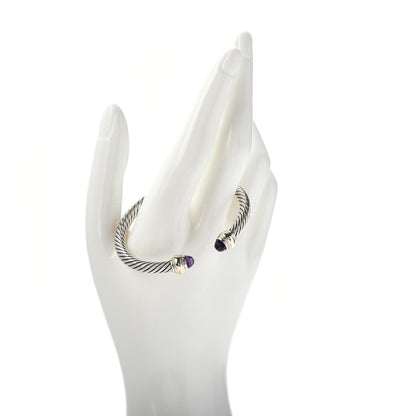 David Yurman Sterling Silver 14K Yellow Gold Amethyst 5mm Cable Classics Bracelet 2 of 4