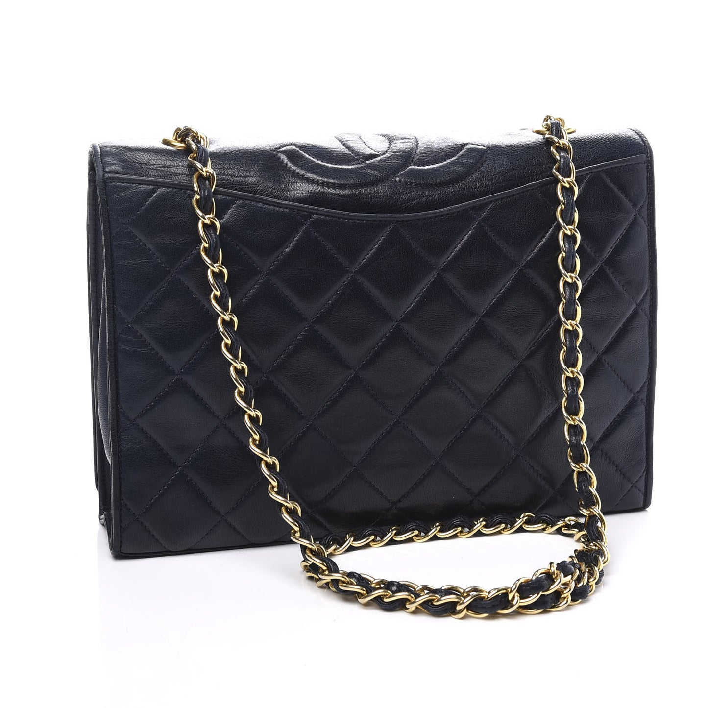 Lambskin Quilted CC Small Single Flap Navy