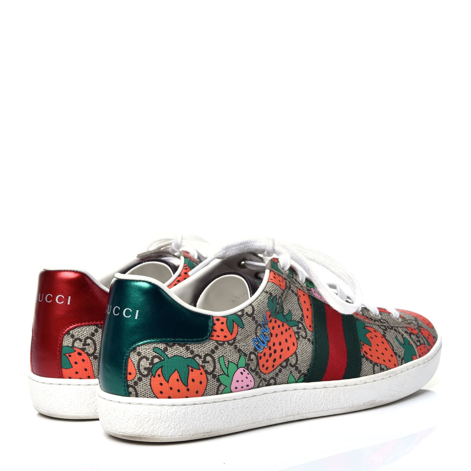 Gucci GG Supreme Monogram Strawberry Web Womens Ace Sneakers 40 Beige Multicolor Red Green 4 of 11