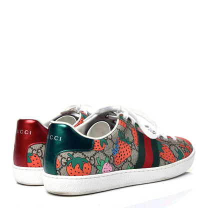 Gucci GG Supreme Monogram Strawberry Web Womens Ace Sneakers 40 Beige Multicolor Red Green 4 of 11