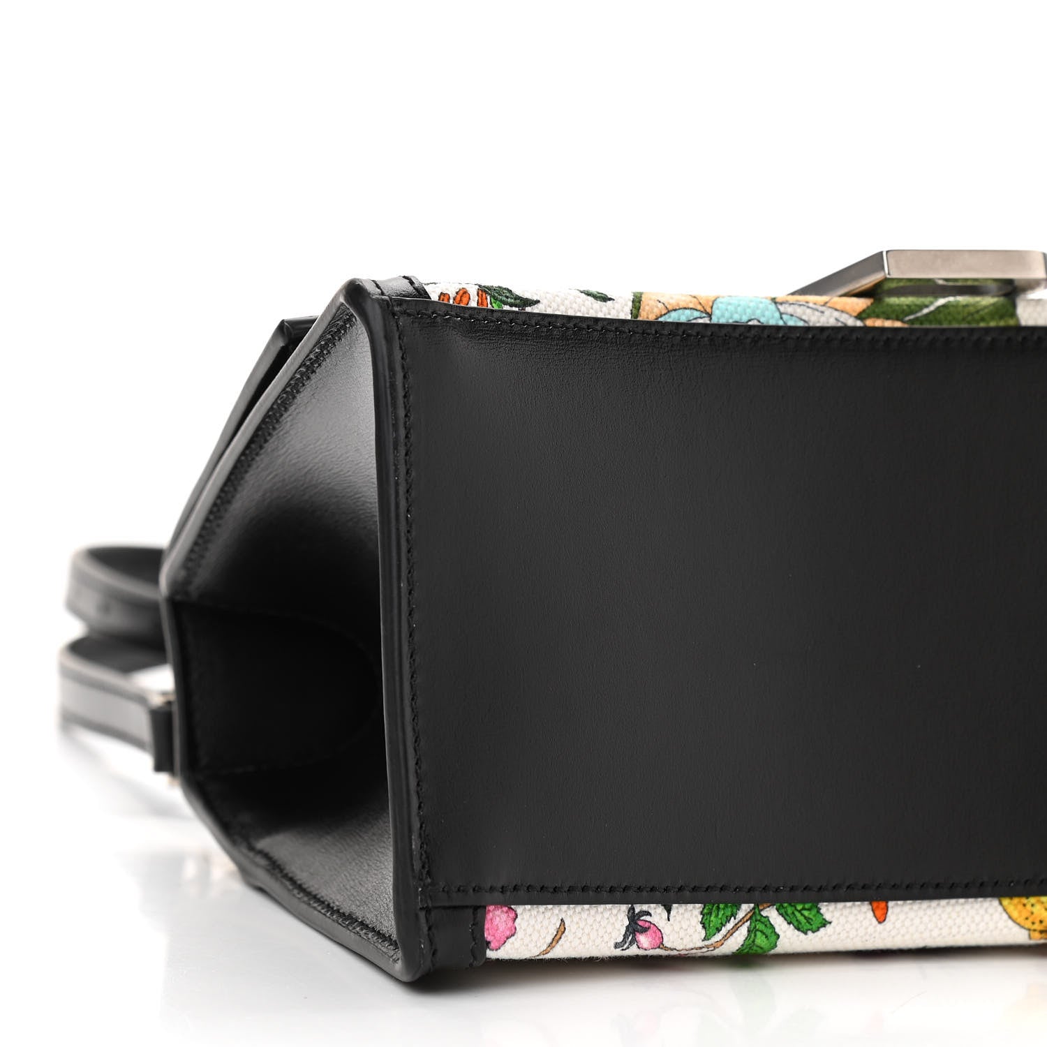 Balenciaga X GUCCI Canvas Boarded Plutone Calfskin Flora Logo Print Small Hourglass Top Handle Bag White Multicolor Black 9 of 10