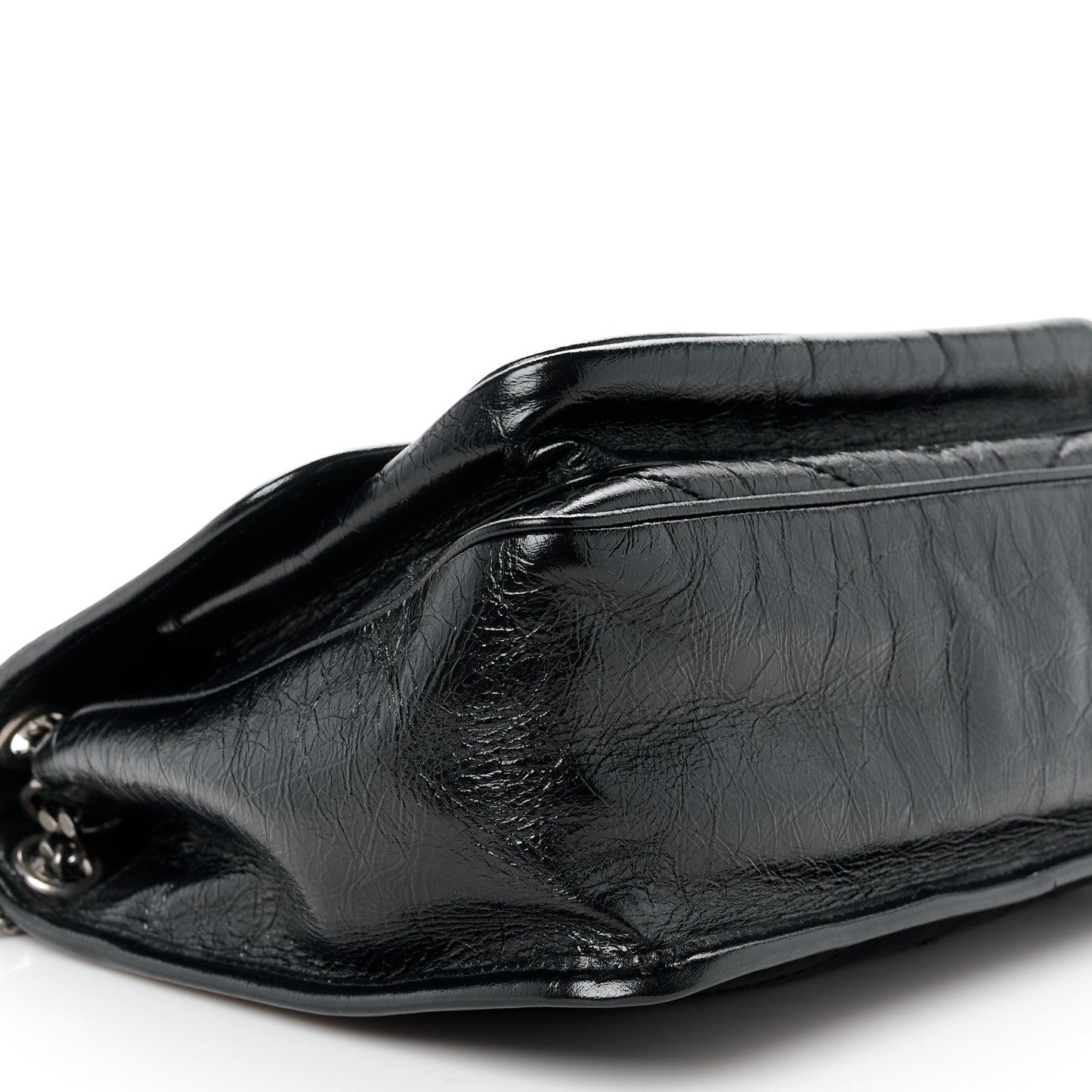 Crinkled Calfskin Matelasse Monogram Medium Niki Chain Satchel Black