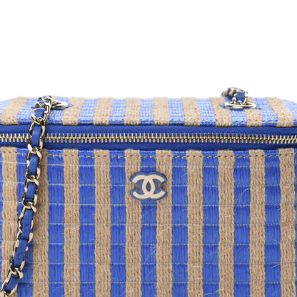 Chanel Raffia Jute Striped Small Vanity Case With Chain Blue Beige 10 of 11