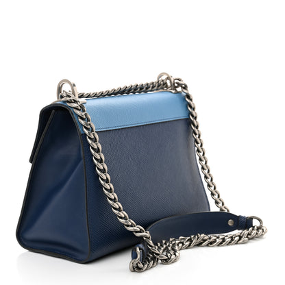 Prada Saffiano Cuir Calfskin Monochrome Robot Patches Envelope Flap Chain Shoulder Bag Blue 2 of 11