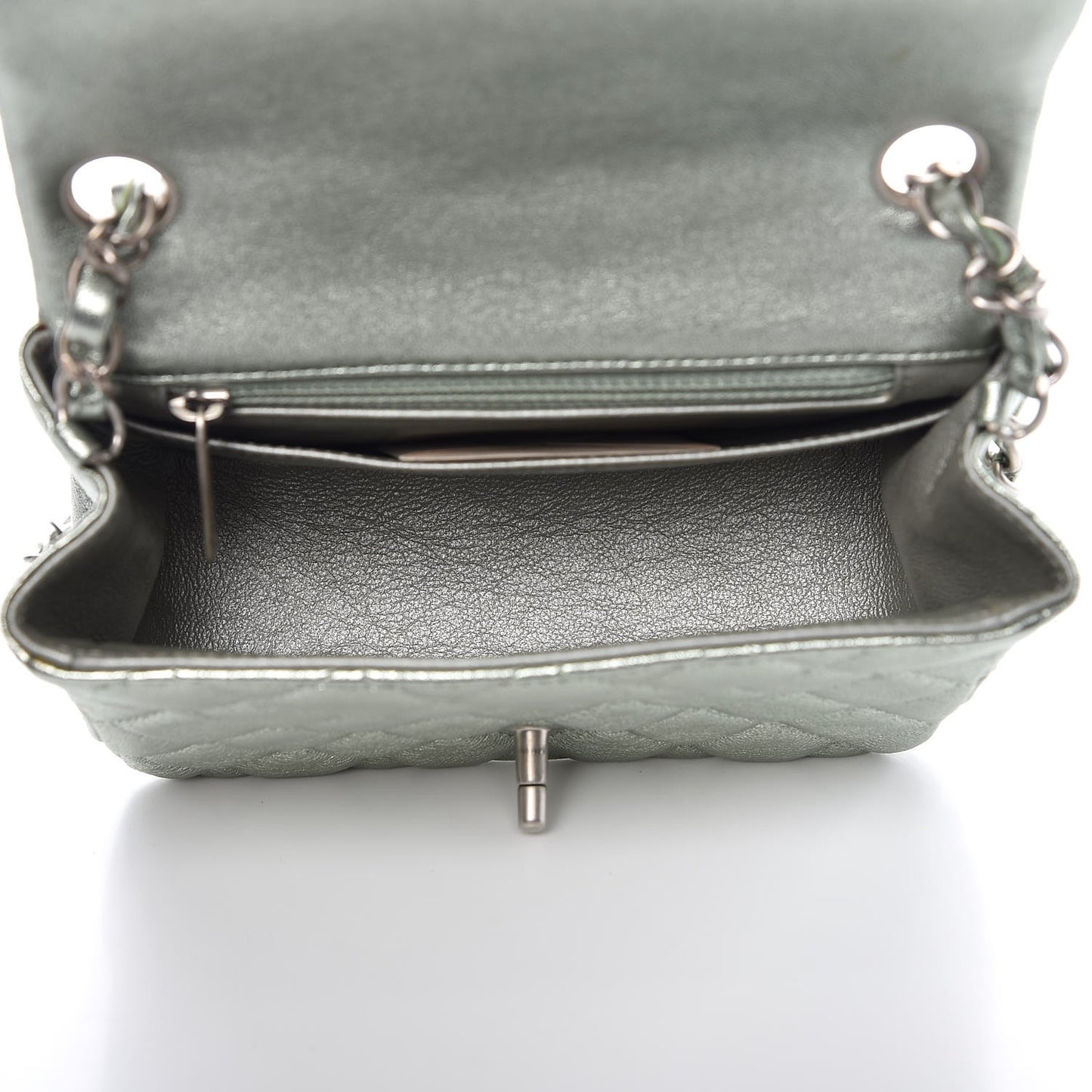 Metallic Lambskin Quilted Mini Square Flap Green