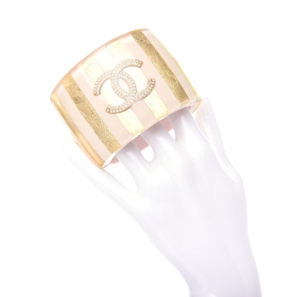 Chanel Resin Pearl Striped CC Cuff Gold 2 of 5