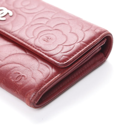 Chanel Lambskin Camellia Embossed Flap Wallet Red 12 of 17