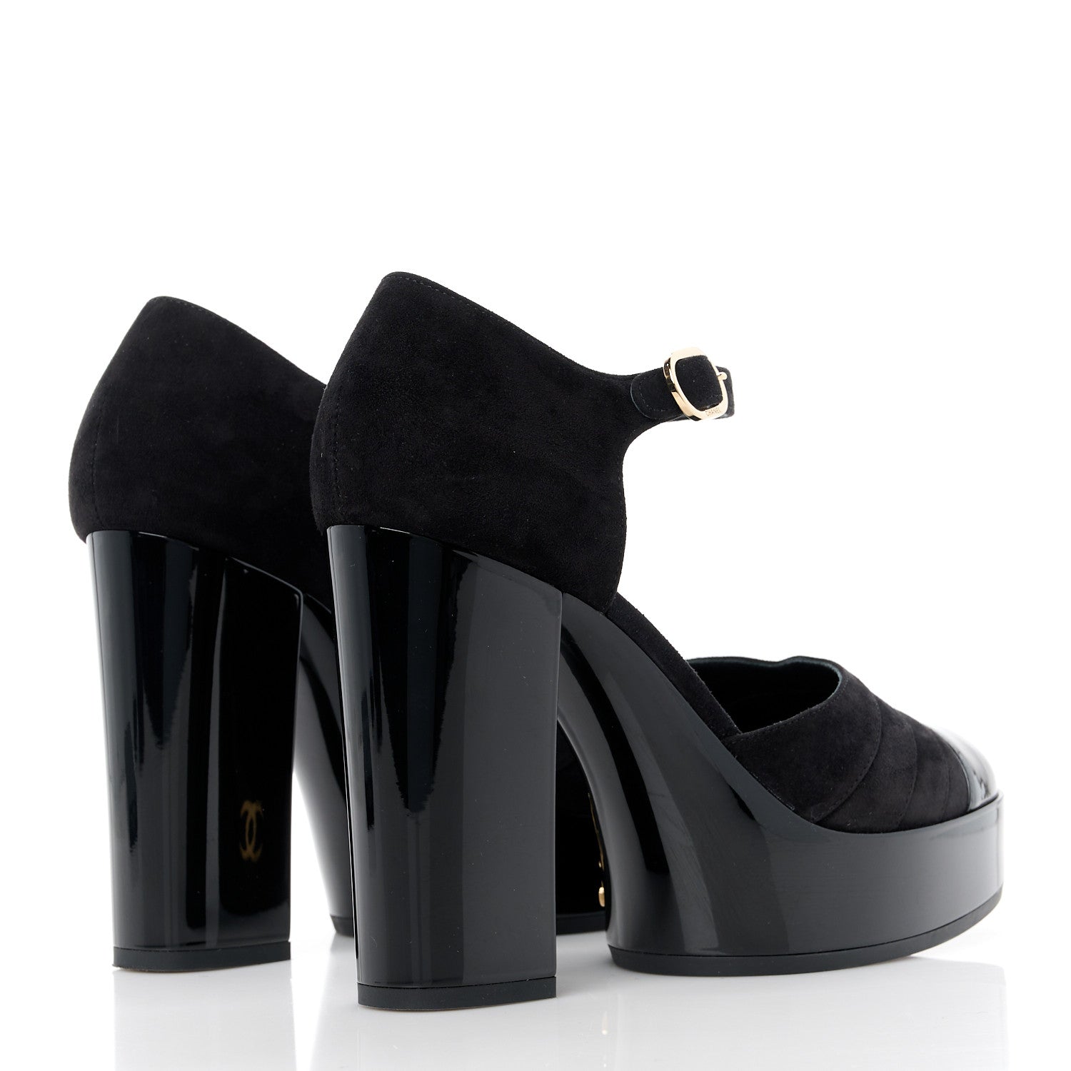 Chanel Patent Suede CC Platform Pumps 39.5 Black 4 of 10