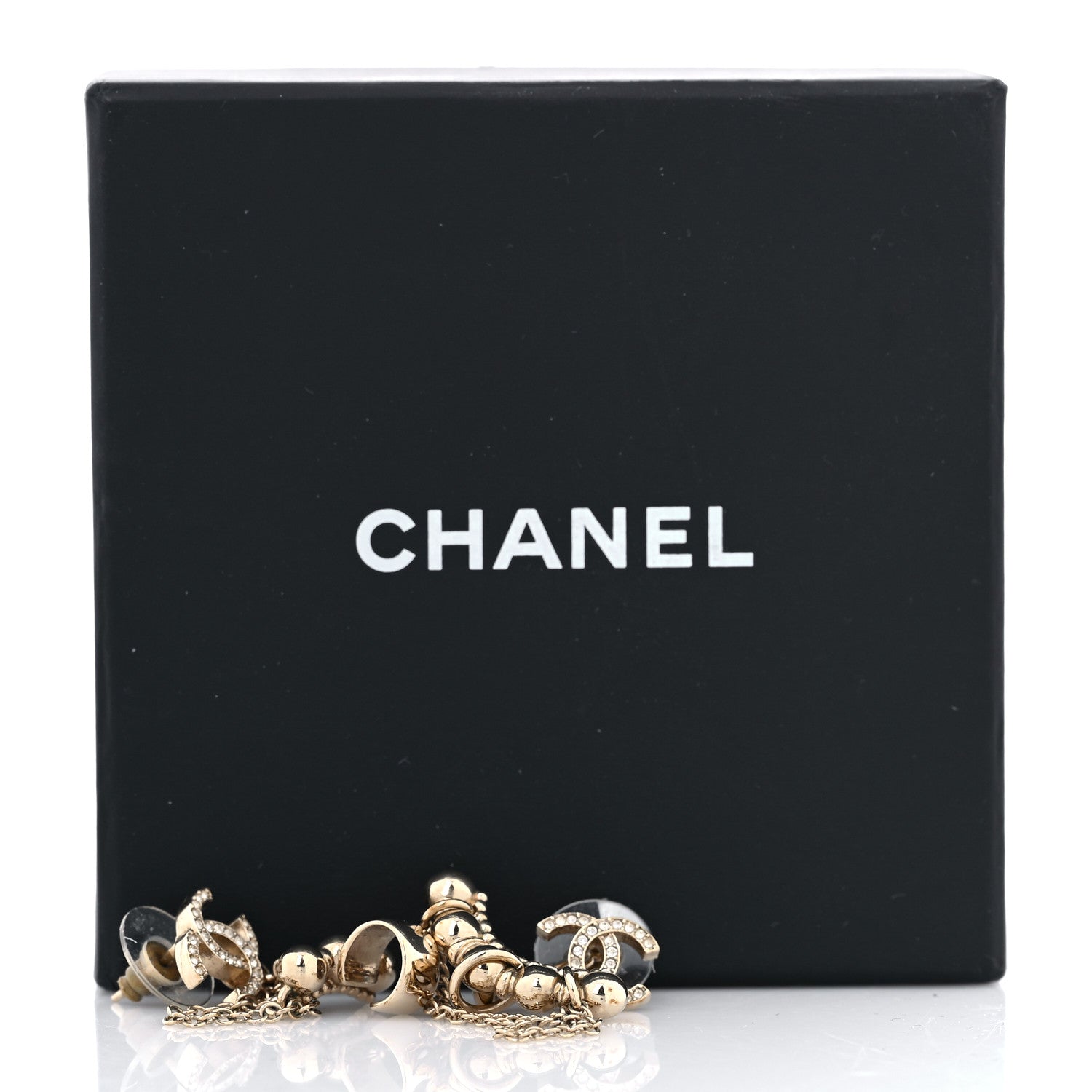 Chanel Metal Crystal CC Chain Cuff Earrings Gold 5 of 5