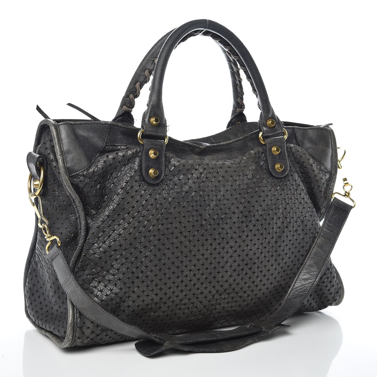 Agneau Laser Cut Cross Classic Gold Hardware City Grey