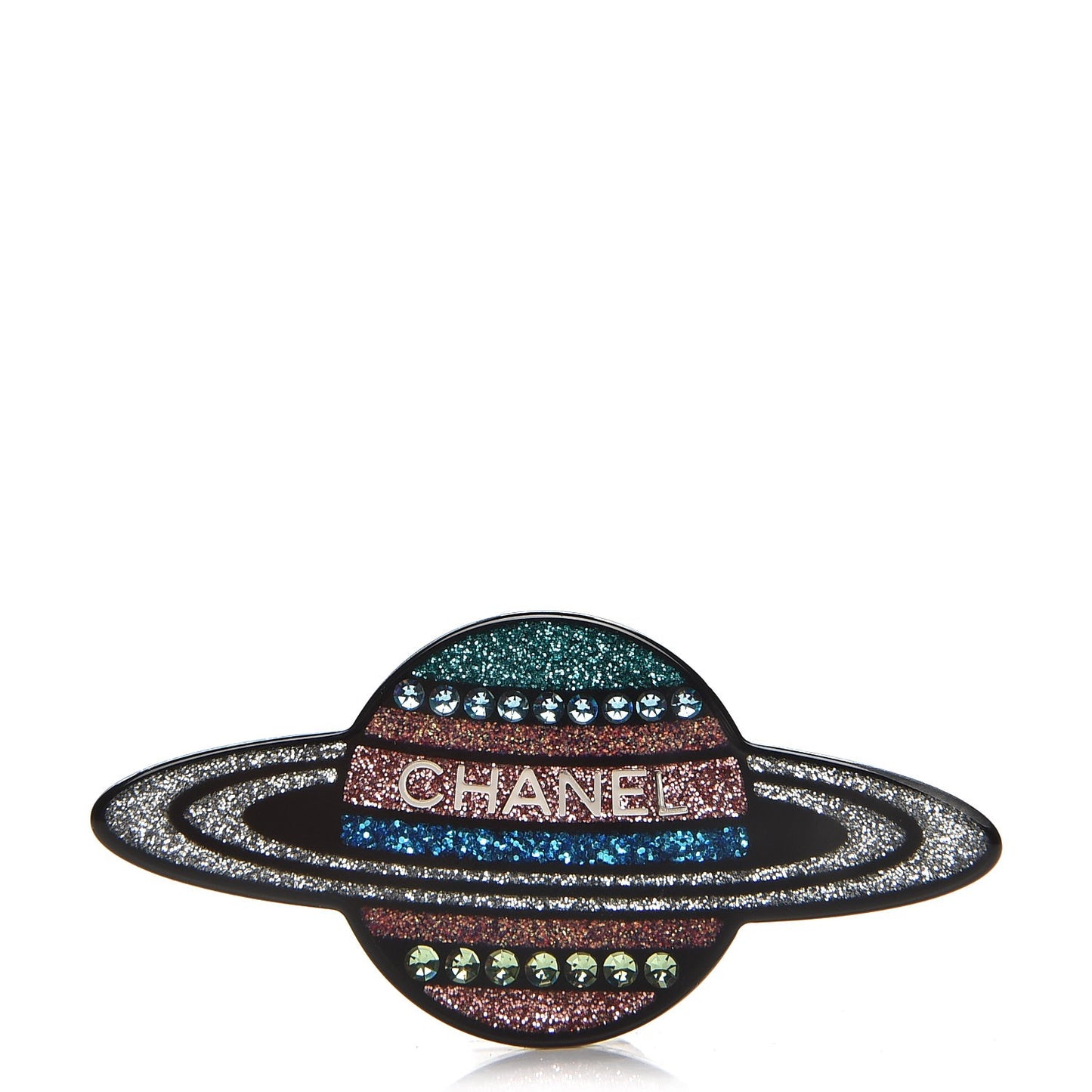 Glittered Resin Strass Planet Brooch Silver Blue Pink