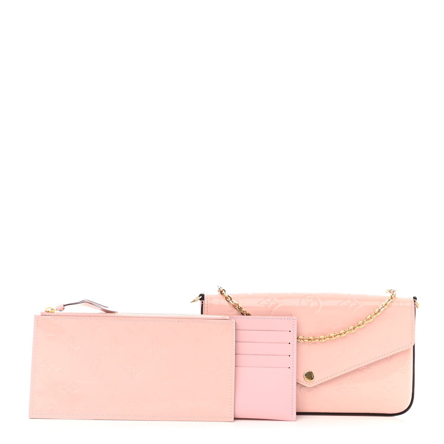 Louis Vuitton Vernis Pochette Felicie Chain Wallet Rose Ballerine 1 of 10