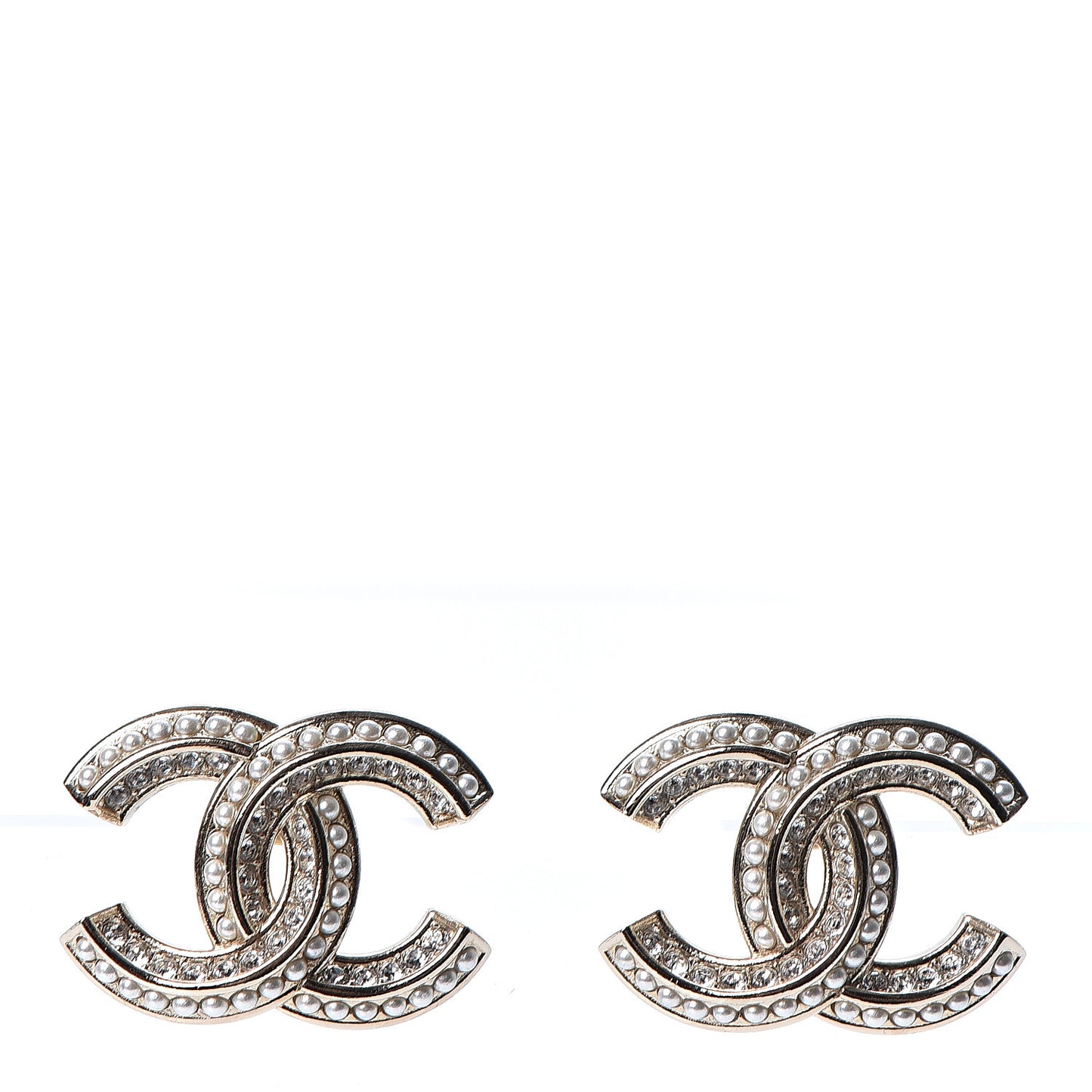 Crystal Pearl Chain Mania CC Earrings Gold