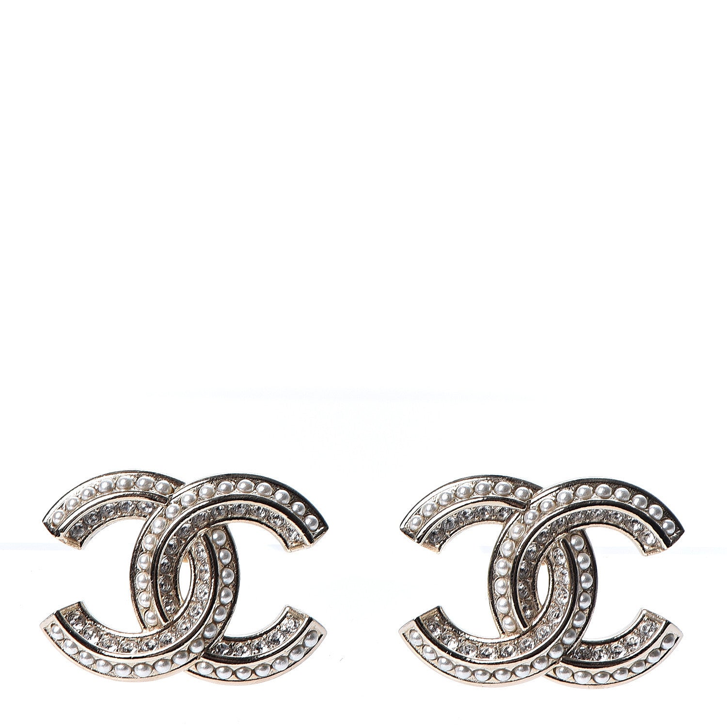Chanel Crystal Pearl Chain Mania CC Earrings Gold 1 of 5