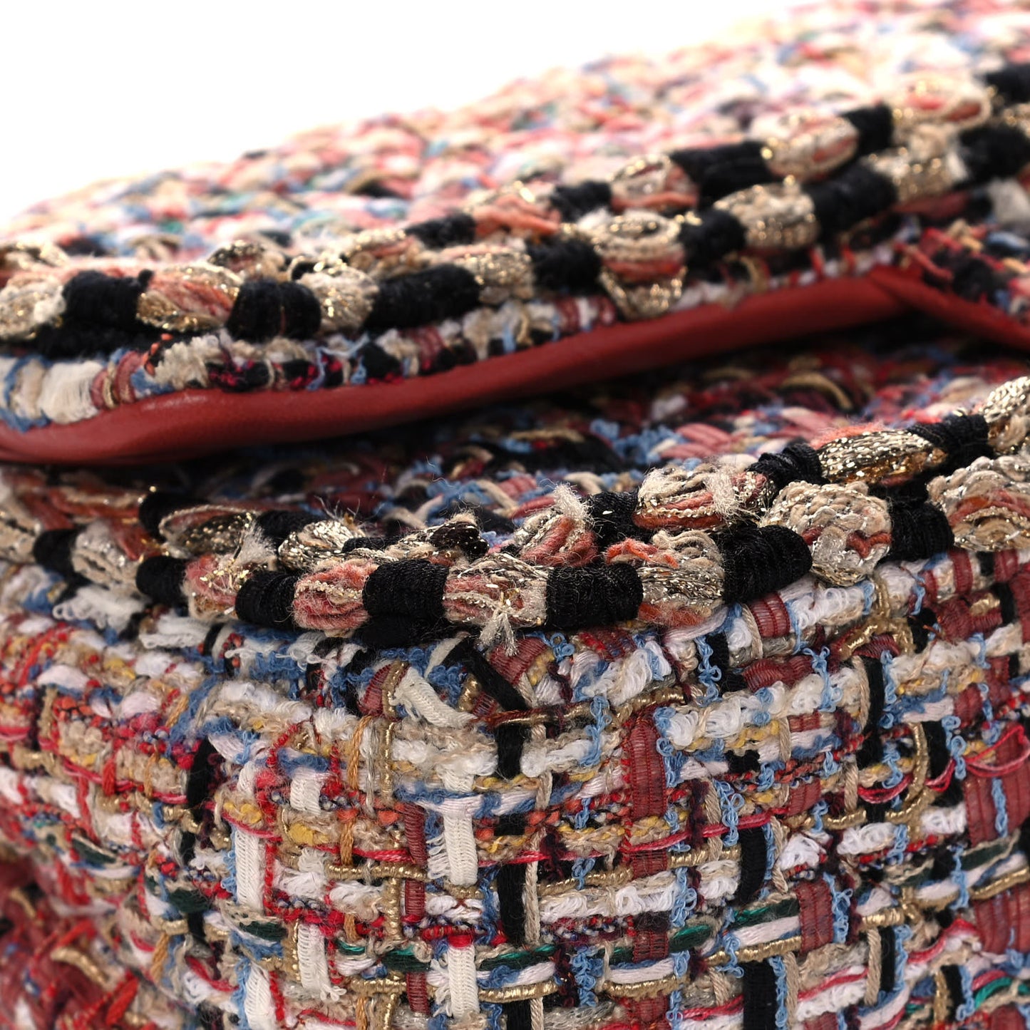 Tweed Quilted Medium Double Flap Black Gold Multicolor