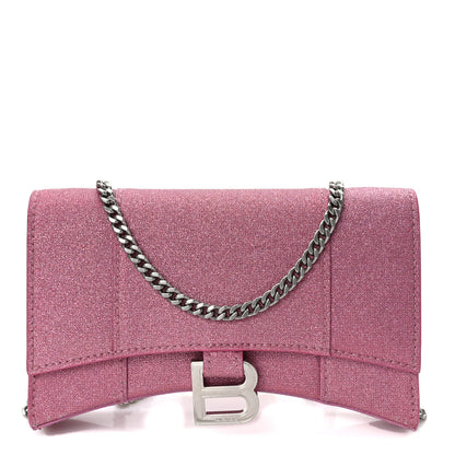 Balenciaga Sparkling Fabric XS Hourglass Wallet On Chain Sweet Pink 1 of 8