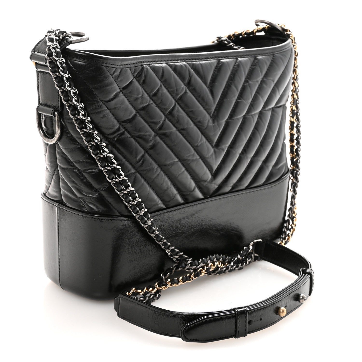 Chanel Aged Calfskin Chevron Quilted Medium Gabrielle Hobo Black 3 of 10