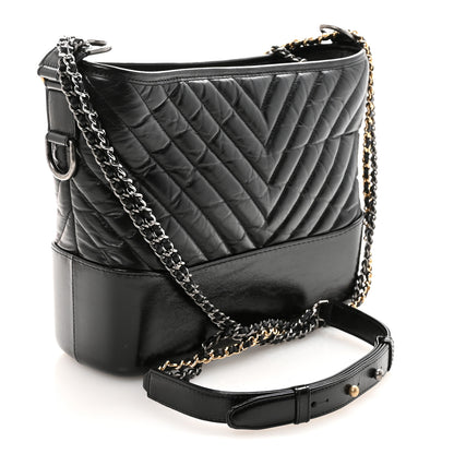 Chanel Aged Calfskin Chevron Quilted Medium Gabrielle Hobo Black 3 of 10