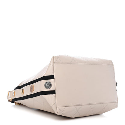 Chanel Calfskin Stitched Large Button Up Hobo Ivory Black 4 of 9