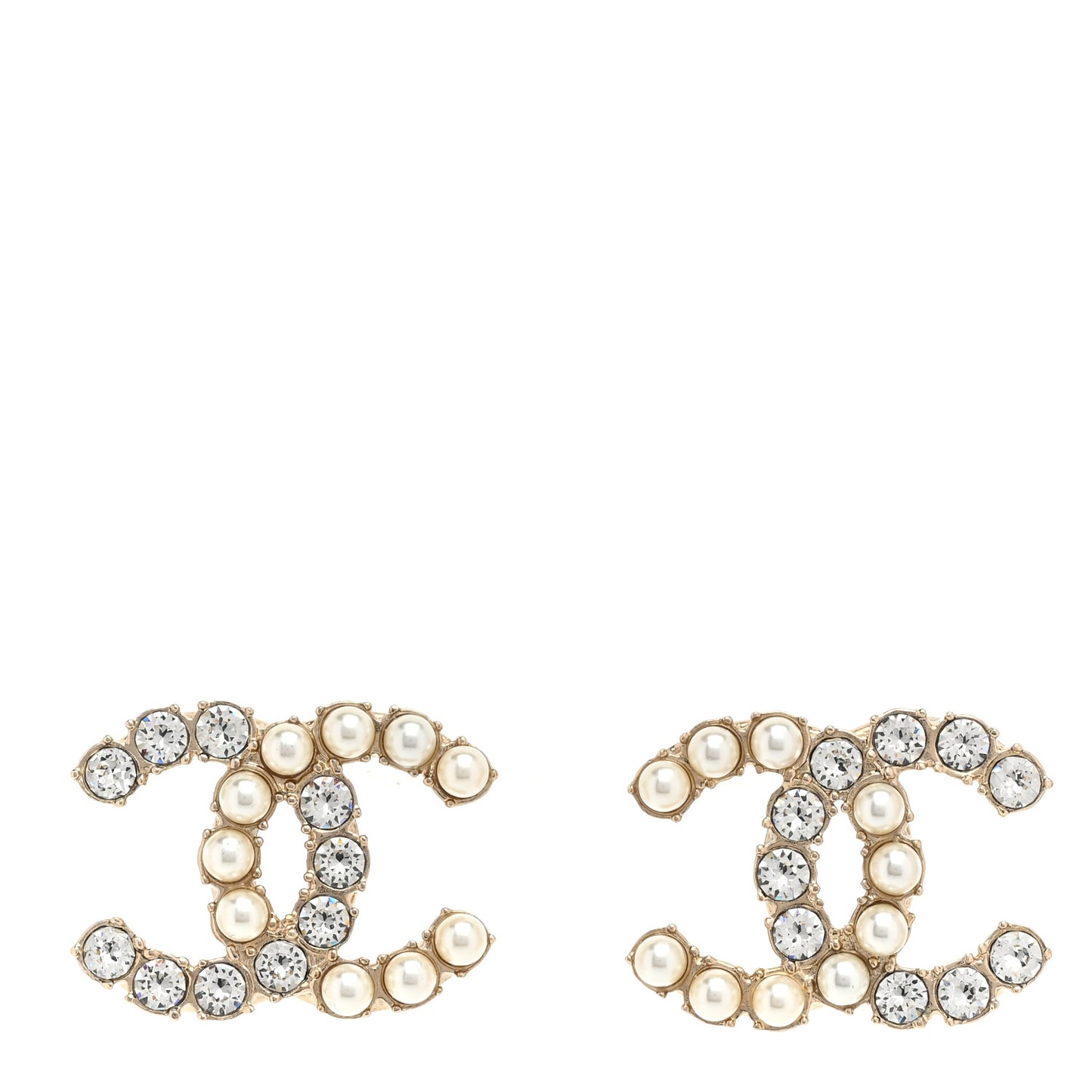 Crystal Pearl CC Dazzling Domino Earrings Gold