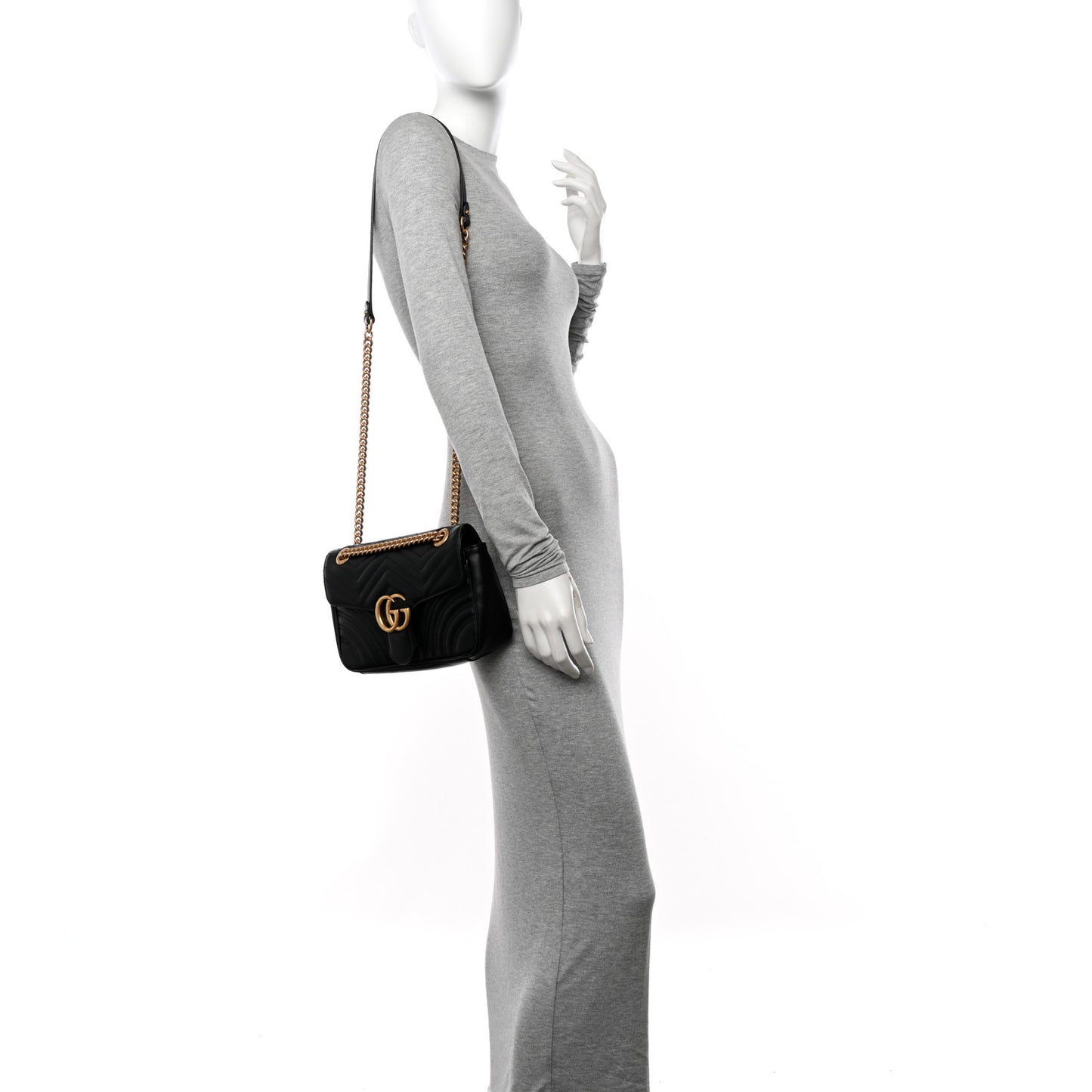 Calfskin Matelasse Small GG Marmont Shoulder Bag Black