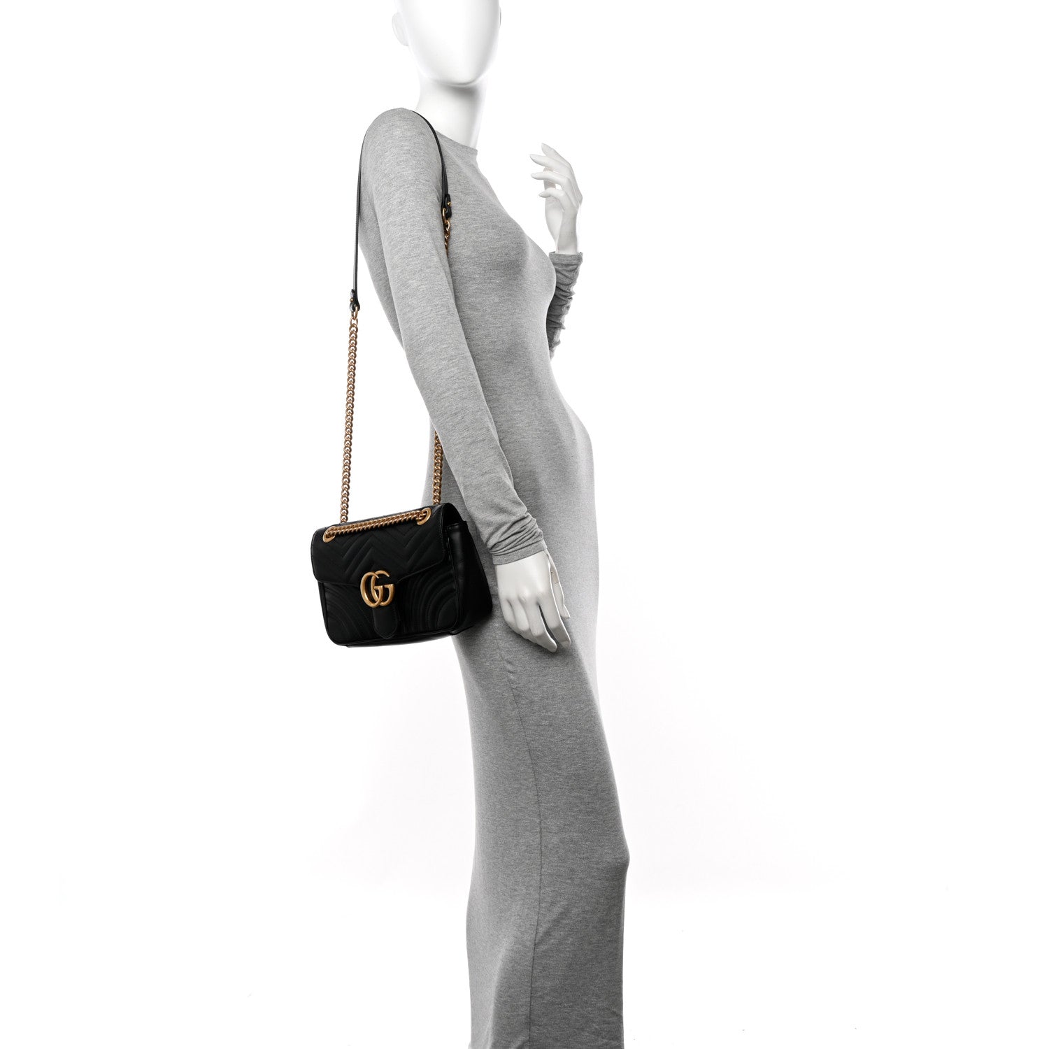 Gucci Calfskin Matelasse Small GG Marmont Shoulder Bag Black 2 of 14
