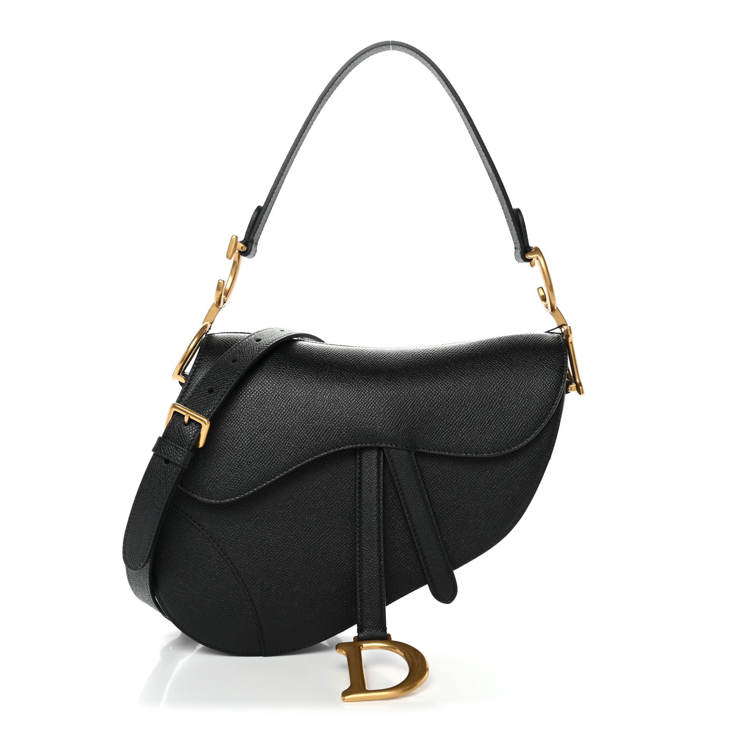 Christian Dior Grained Calfskin Saddle Bag With Strap Black 1 of 10