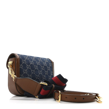 Gucci New Denim GG Monogram Dollar Calfskin Web Mini Horsebit 1955 Shoulder Bag Blue Tea Cuir Epilog 4 of 11