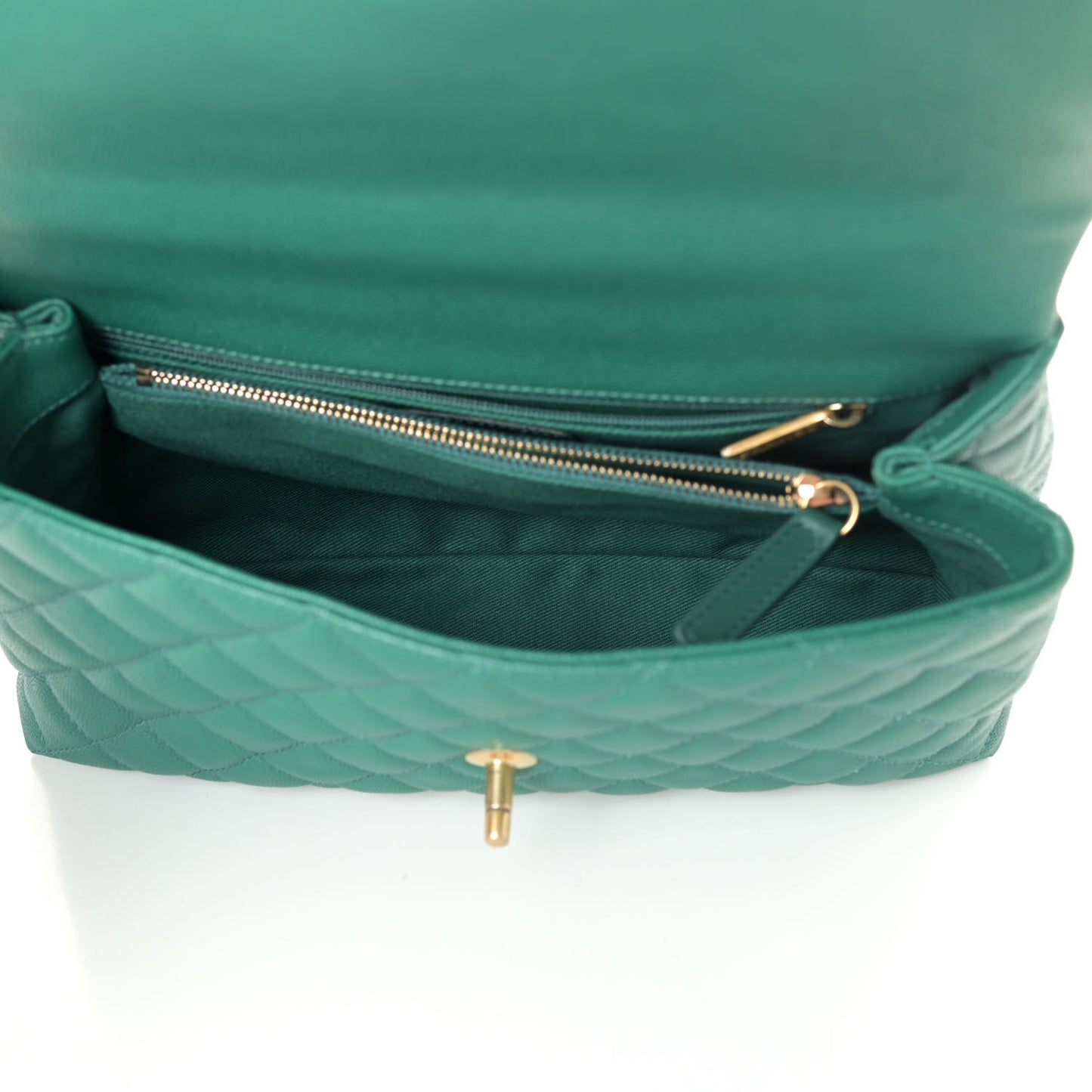 Caviar Quilted Small Coco Handle Flap Green