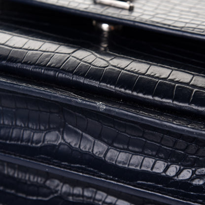 Saint Laurent Calfskin Crocodile Embossed Medium Monogram Sunset Navy 12 of 18