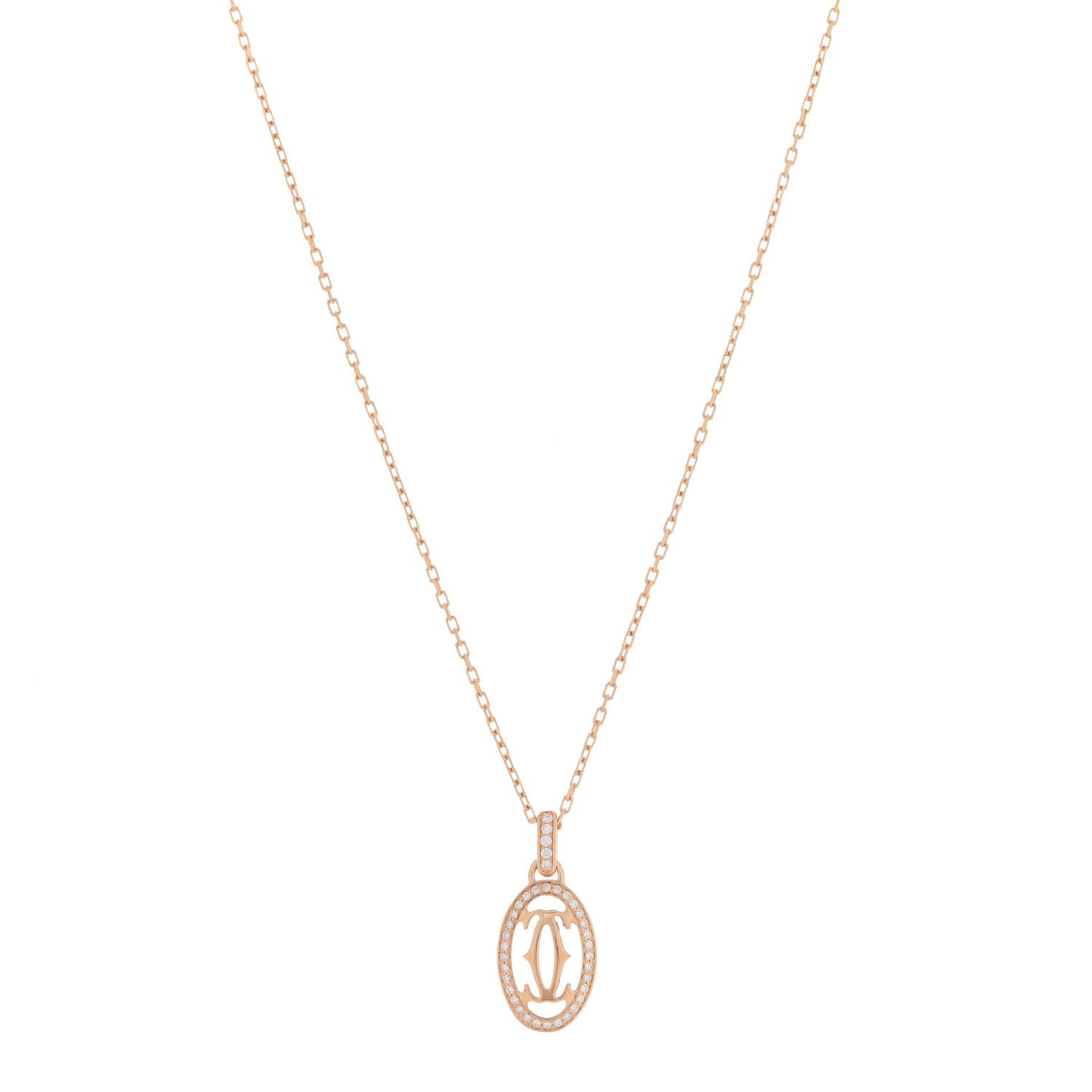 18K Pink Gold Diamond Logo Paved Pendant Necklace