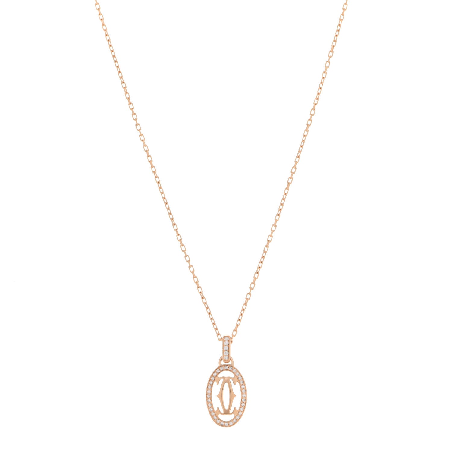 Cartier 18K Pink Gold Diamond Logo Paved Pendant Necklace 1 of 6