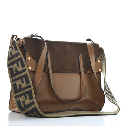 Fendi Vitello Grace Suede Flip Tote Nocciola Marrone 2 of 9