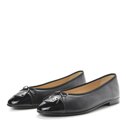 Chanel Lambskin Patent Cap Toe Ballerina Flats 38.5 Black 3 of 10
