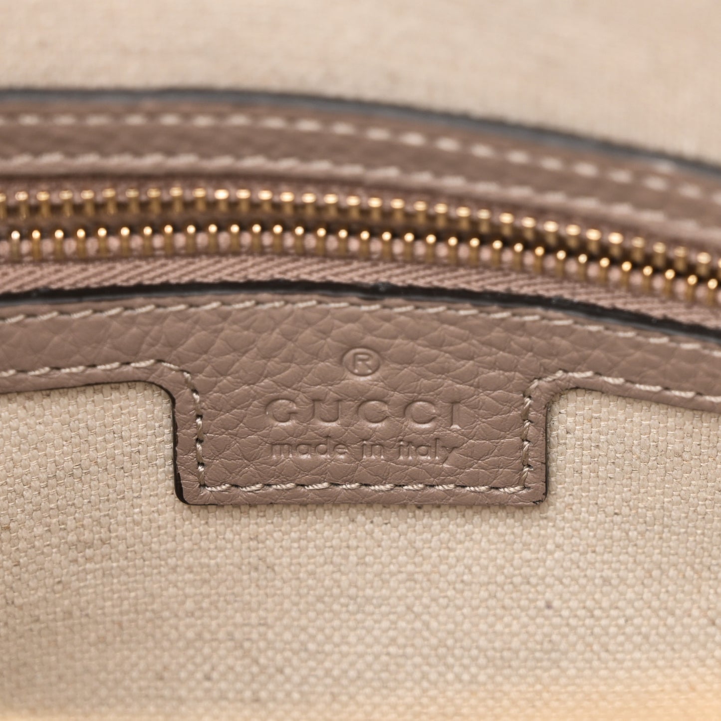GG Grainy Calfskin Emblem Small Top Handle Bag Taupe