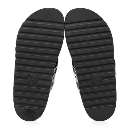 Louis Vuitton Lambskin Monogram Embossed Paseo Flat Comfort Sandals 36 Black 5 of 8