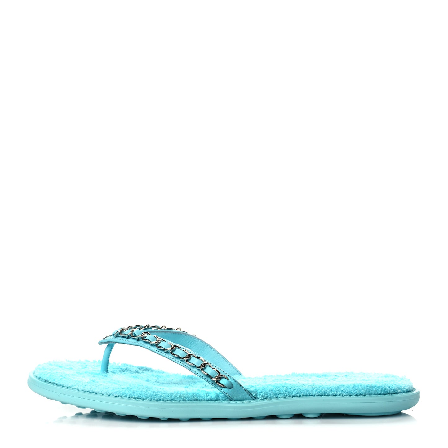 Calfskin CC Chain Thong Sandals 39 Light Blue
